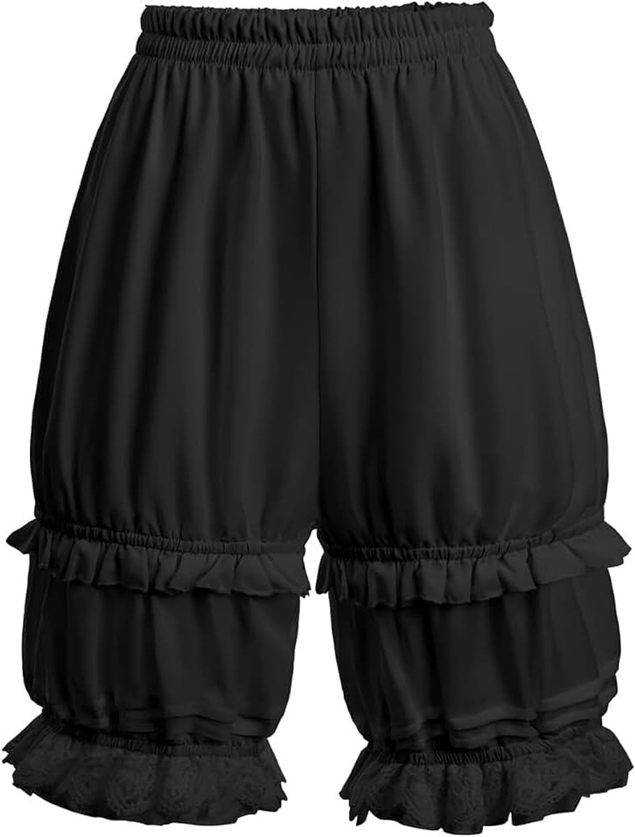 Vintage Bloomers Shorts voor dames, pyjamabroek met ruches, veiligheidsbroek, ondergoed, leggings, korte pompbroek, lange shorts, Stijl 1-zwart, L