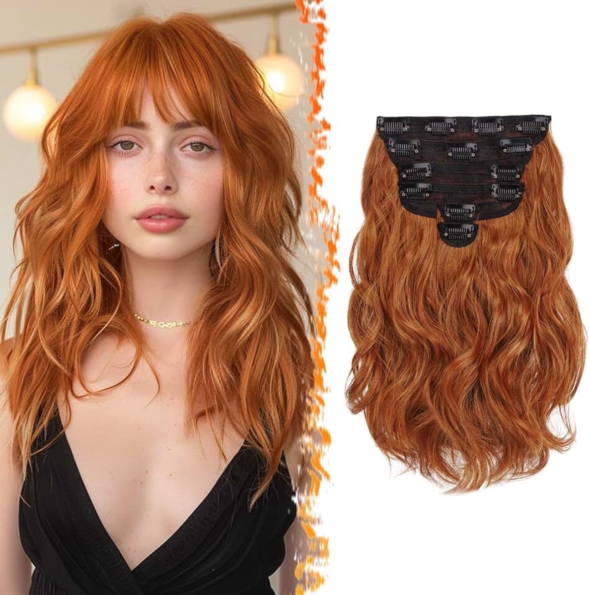 Haarextensies Koper, 30cm Korte Golvende voor Vrouwen 6 PCs Dik Krullend Natuurlijke Synthetische Haarstukken - Gember Koper
