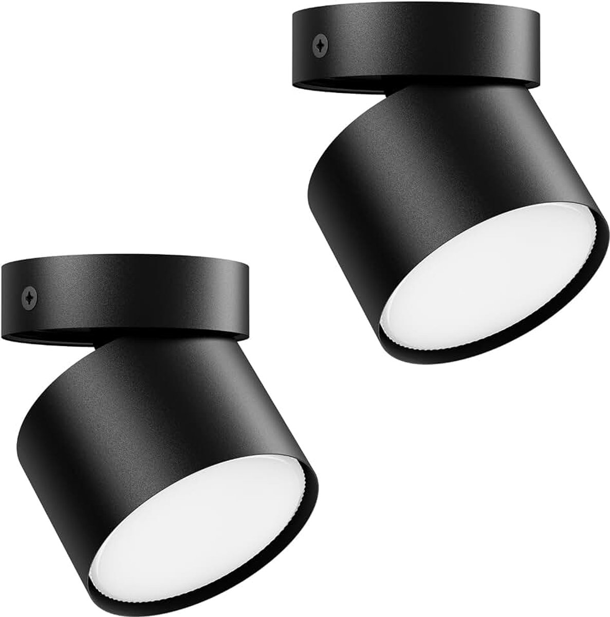 Plafondspots, draaibaar, opbouwspot, GX53-fitting, ronde plafondlamp van aluminium, voor binnen, 81 x 79 mm, lamp niet inbegrepen, zwart, 2 stuks
