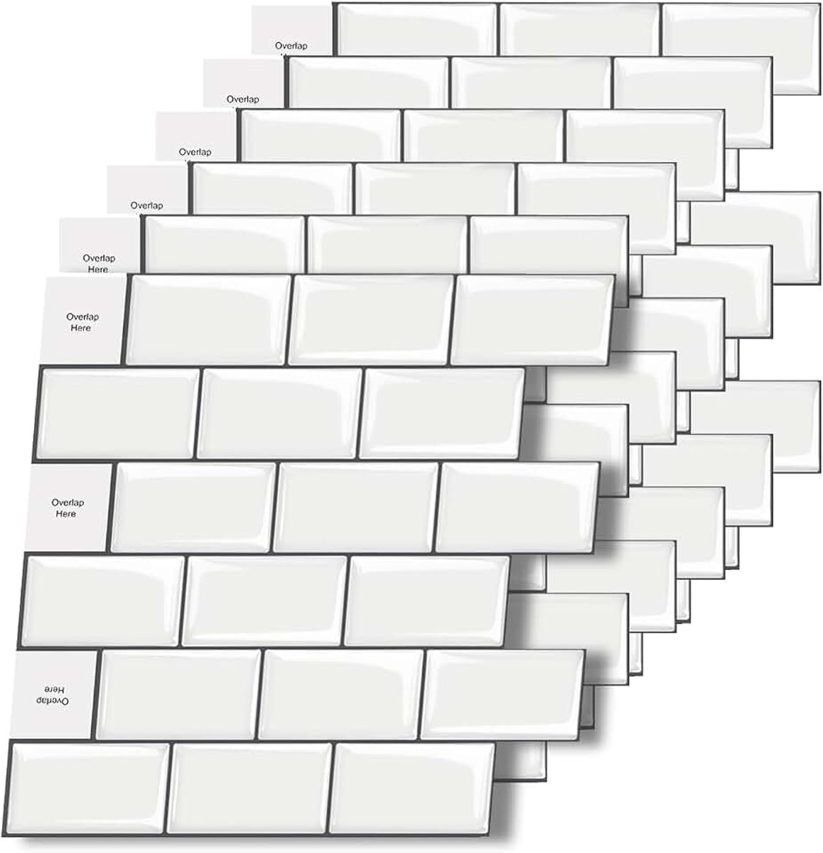 12 stuks tegelfolie, 30 x 15 cm, tegelfolie, wit, wandtegels, zelfklevend, keuken voor keuken, slaapkamer, werkkamer, eetkamermuren, wit