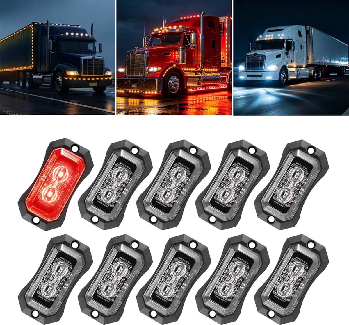 10 x Led-Markeringslichten 12 V-24 V (Rood licht) | 2 Leds Universele Parkeerlampen Aanhanger Voor Vrachtwagen Bus Caravan Bedrijfswagen Robuust En Waterdicht IP65
