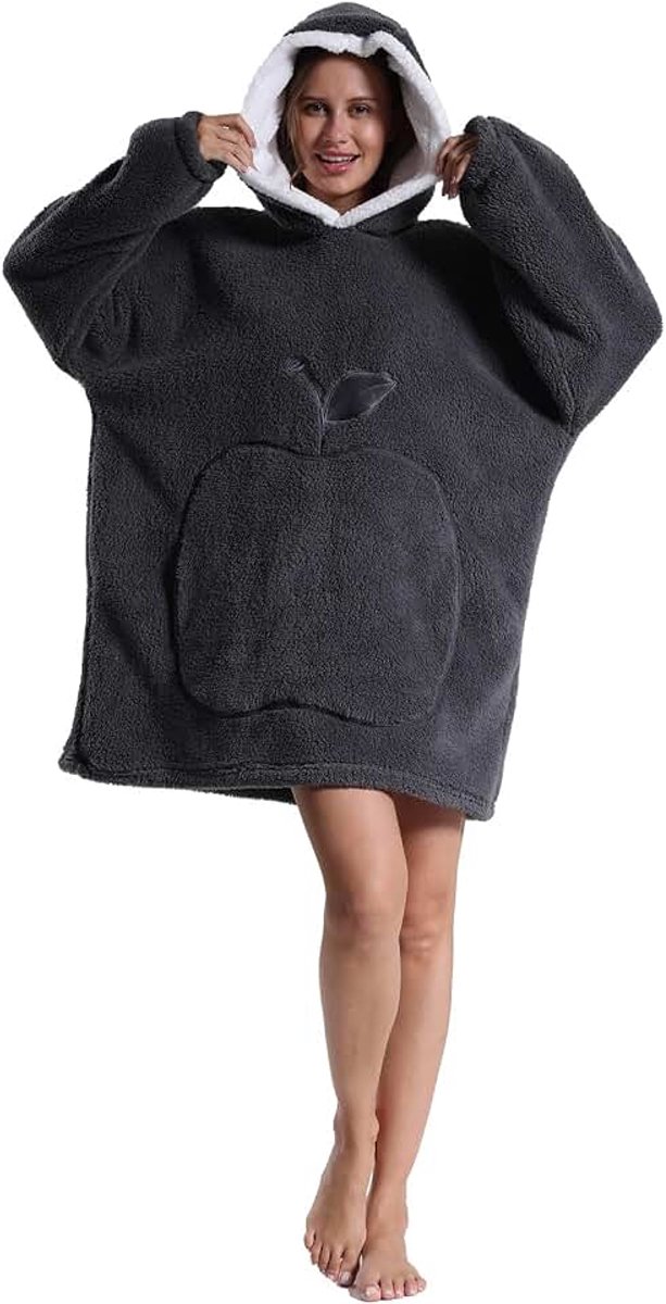 Hoodiedeken, knuffelpullover voor dames met oversized capuchon, knuffelige fleece, draagbare deken met mouwen, enorme zak, knuffeldeken om aan te trekken, voor bank, bioscoop