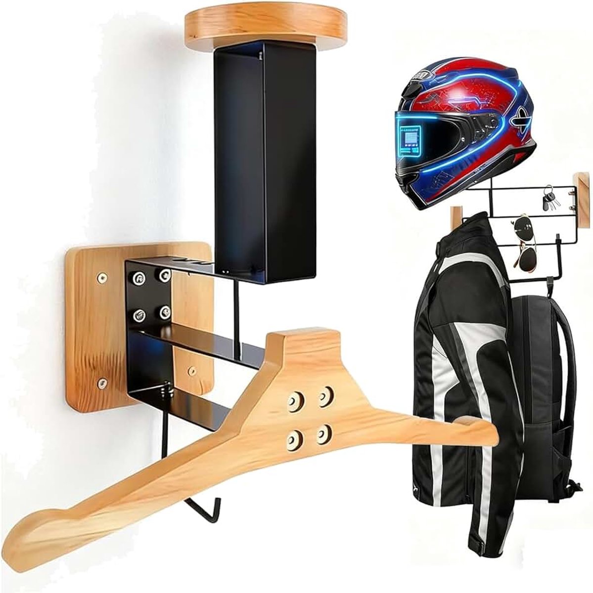 Helmhouder voor motorhelmen massief hout en robuust staal muur motorfiets accessoires motorhelm houder motorkleding standaard voor voetbal motorhelm airsoft -vesten tactische uitrusting