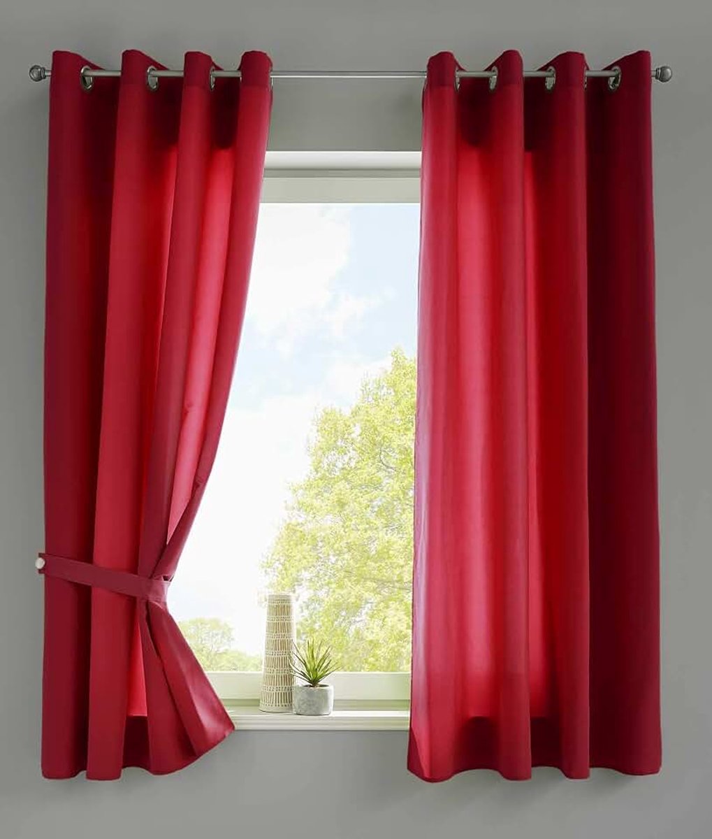 Set van 2 gordijnen sjaal oogjes »Berlin« HxB 175x140 cm Bordeaux ondoorzichtig microsatijn lichtdoorlatend Uni mat, 20405N2