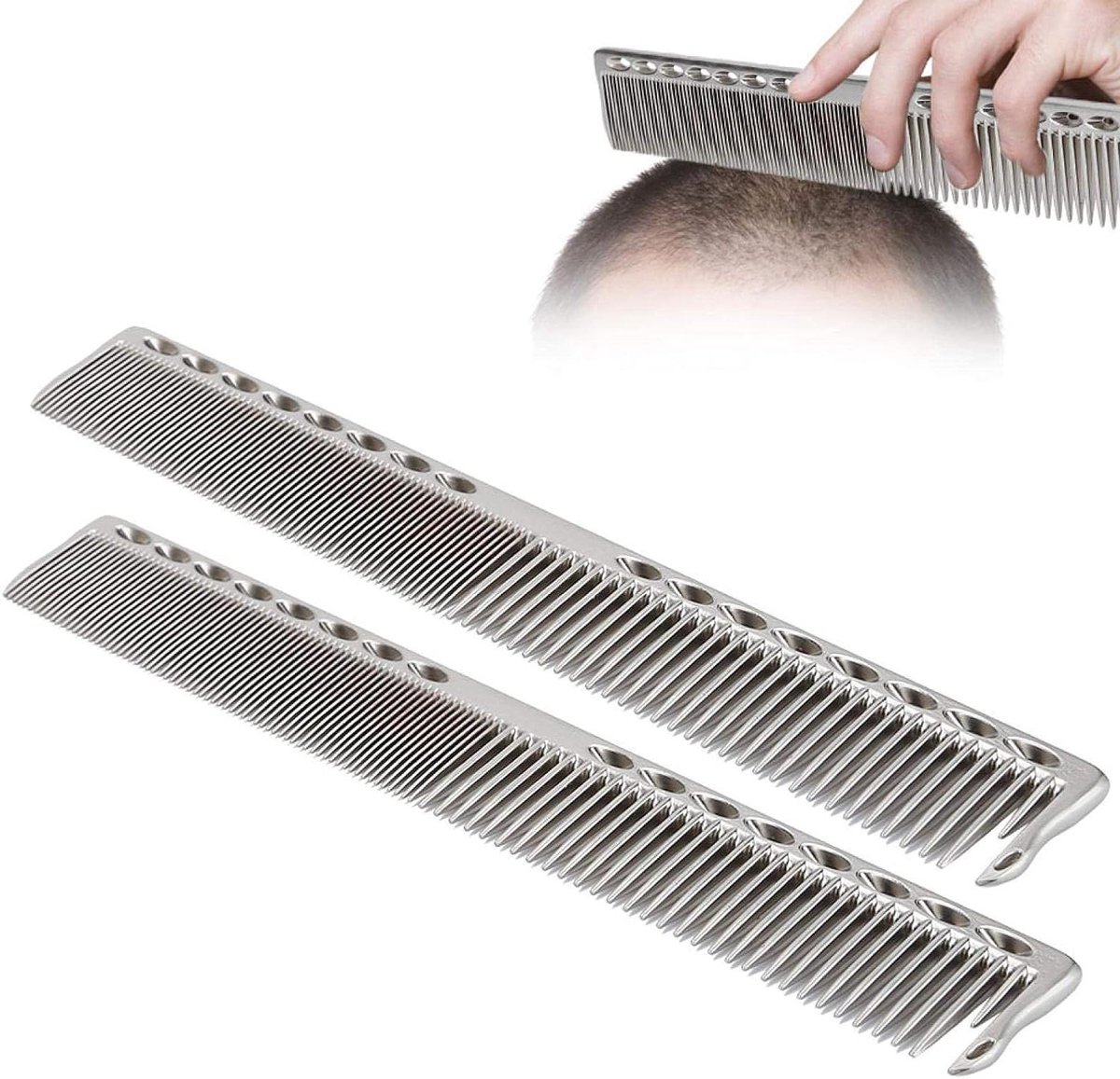 Roestvrijstalen Kam - Haarkam Kapper - Haarstyling Thuis - Ergonomisch Ontwerp - 2 stuks 20cm - Zilver
