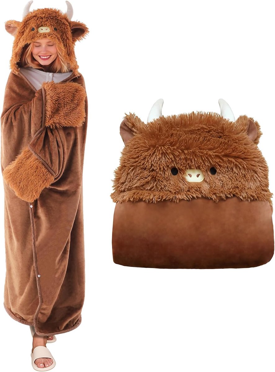 Draagbare deken, oversized draagbare Kawaii deken met capuchon, cadeaus voor vrouwen, meisjes, mannen en volwassenen, 127 x 152 cm