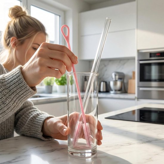2 stuks siliconen flessenborstels voor flessen en rietjes, ideaal voor drinkflessen, herbruikbaar, geschikt voor glazen of metalen rietjes, smoothies en bekers, met een diameter van 6 mm9 mm — afbeelding 2