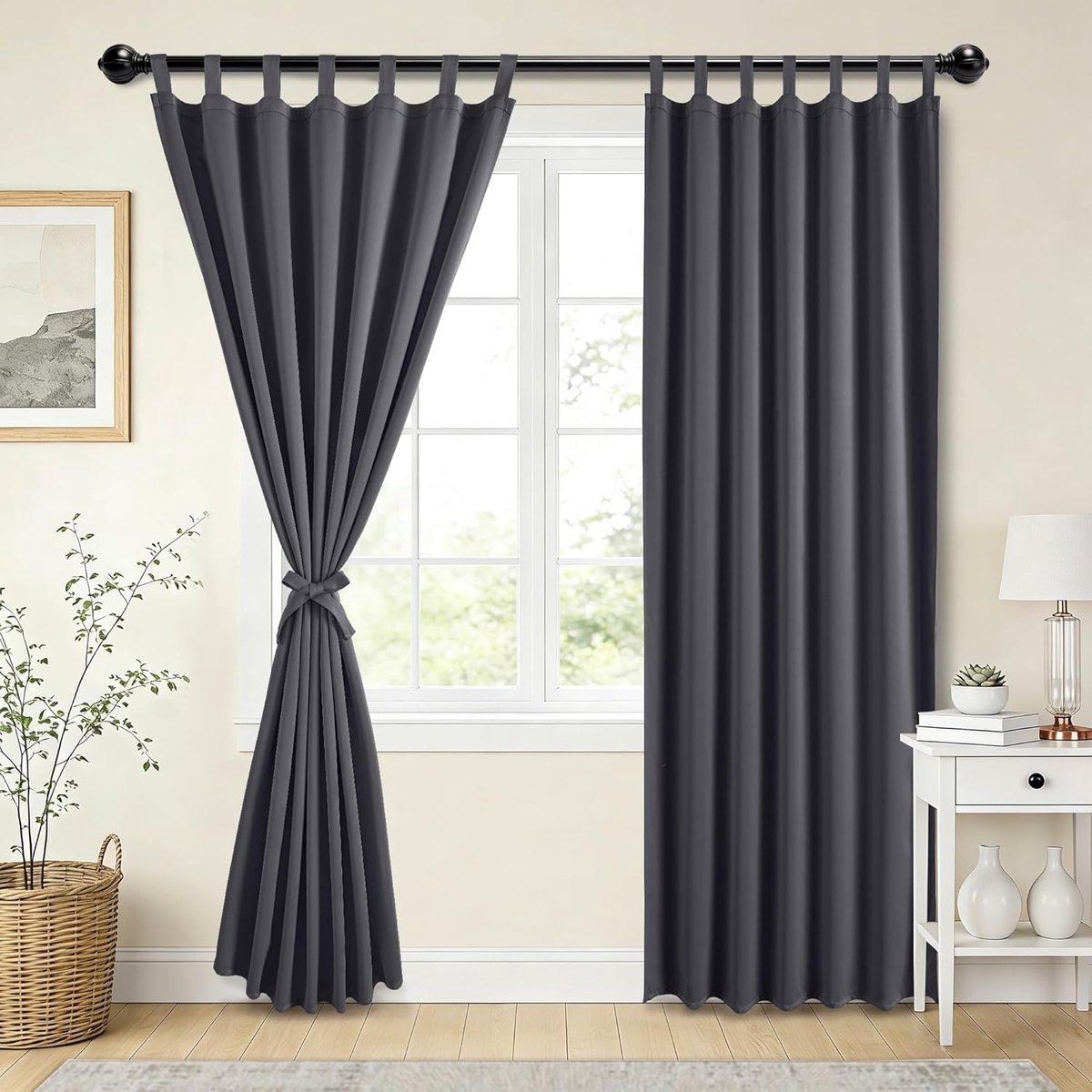 Verduisteringsgordijnen met lussen, set van 2, ondoorzichtig, voor slaapkamer, woonkamer, kantoor, donkergrijs, H 245 cm x B 140 cm, 2 stuks (b x h)