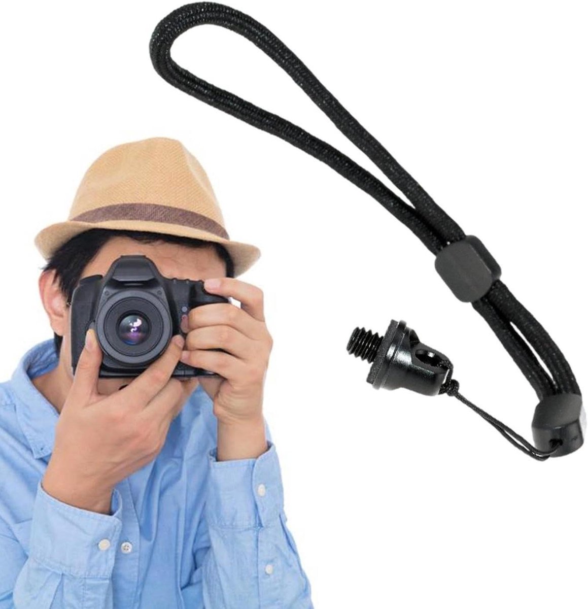 Camera Hand Strap - Pols Lanyard - Veilige Grip - Handgeweven Touw - 14 cm - Zwart
