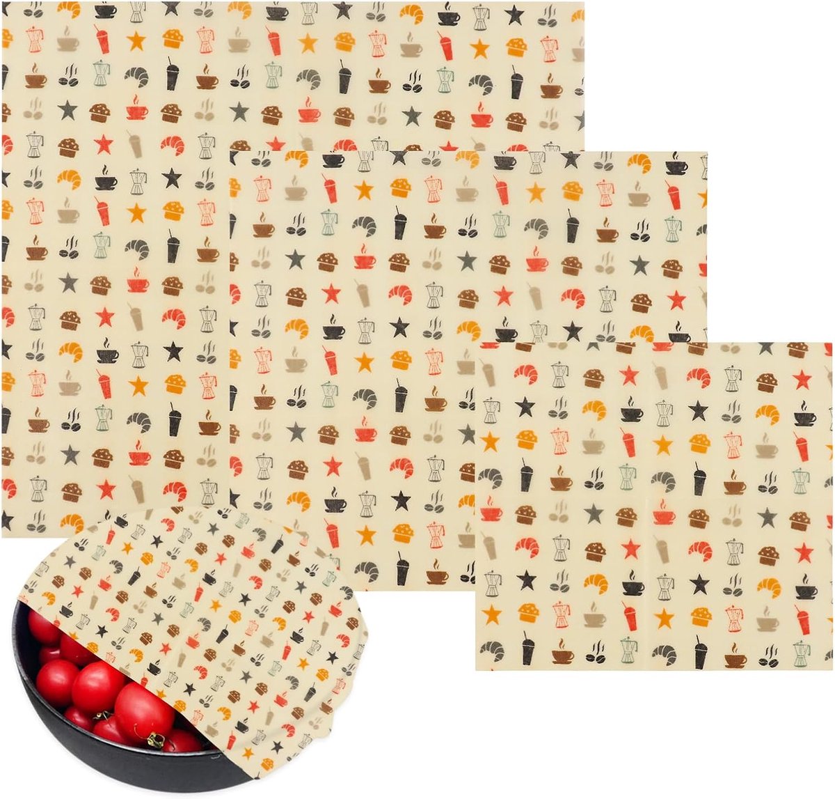 Bijenwasdoeken, waspapier voor levensmiddelen, herbruikbare bijenwasdoeken om in te wikkelen, voor levensmiddelen, kaas brood, 3 maten (S/M/L)