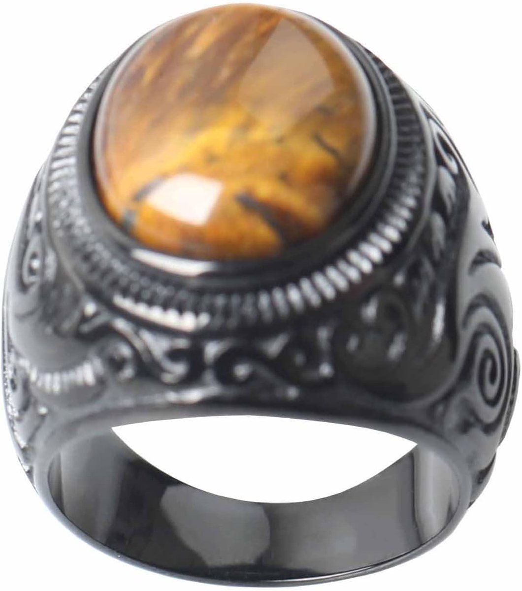 Herenring, roestvrij staal, vintage, gothic, zegelring, heren, zwart, retro, rock, sieraden, ring, staal, vintage, herenring