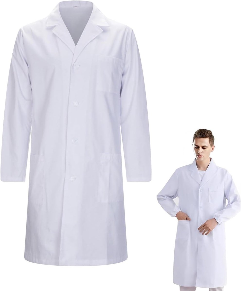 laboratoriumjas voor dames en heren, uniseks, wit, voor medische laboratoria, schoonheidsspecialisten, met zakken, werkhemd, werkplaats, arts, verpleegster, cosplay