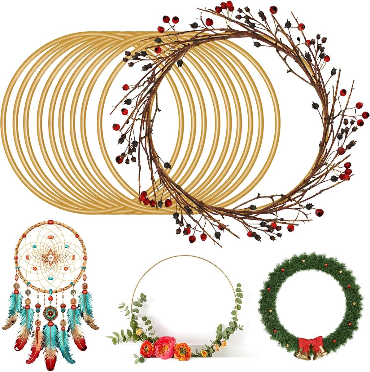 10 stuks 10 cm gouden metalen ring om te knutselen, dromenvangerringen, metalen krans, frame, macramé, accessoires, decoratieve ringen om op te hangen, voor bloemen, hoepels, bloemisters,
