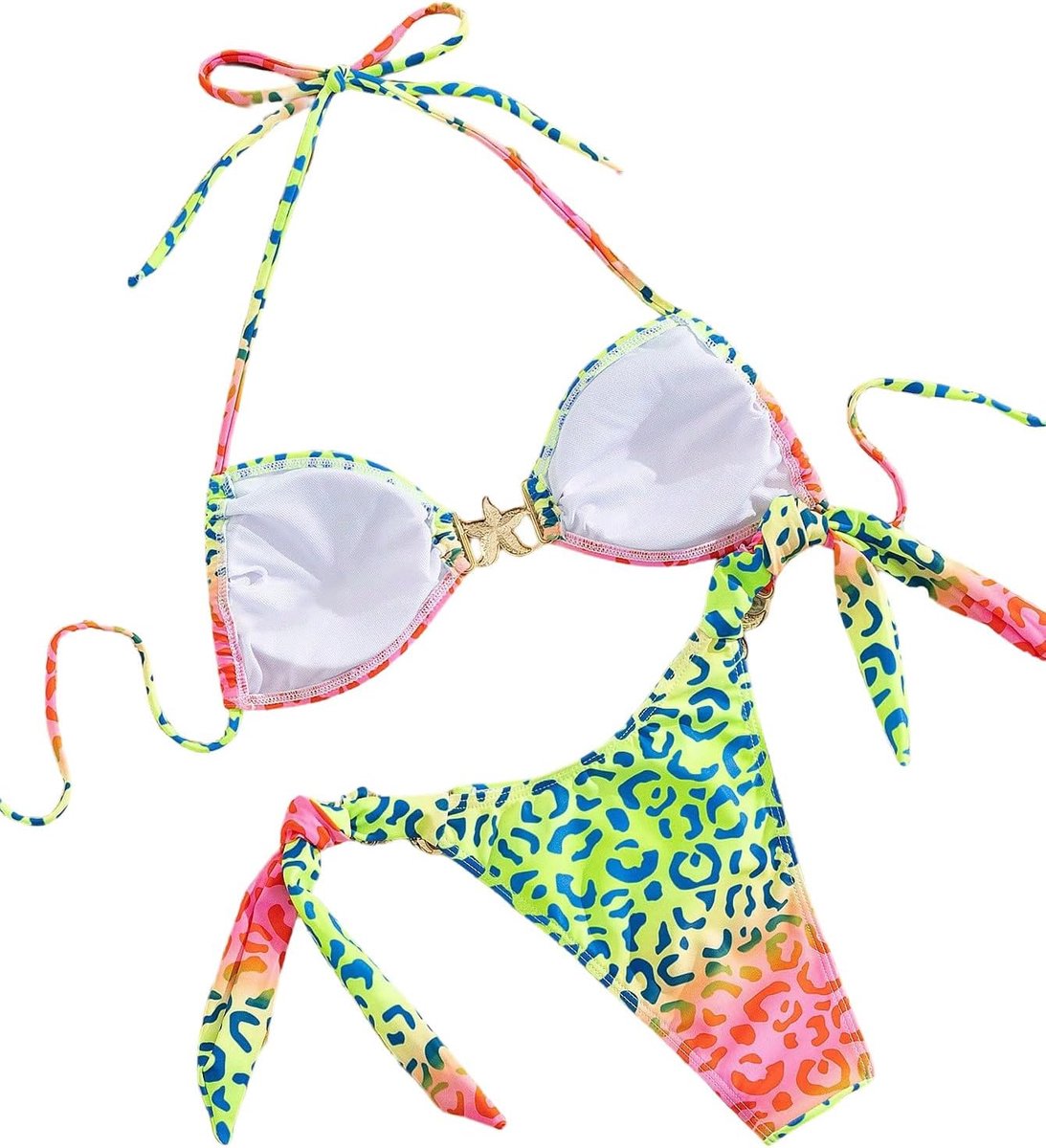 Bikini Dames Set Leoprint Bikinis Halter Bikini Top met Ster Decor Bikini Broek Badpak Set Badmode Zomer Zwemkleding Strandvakantie