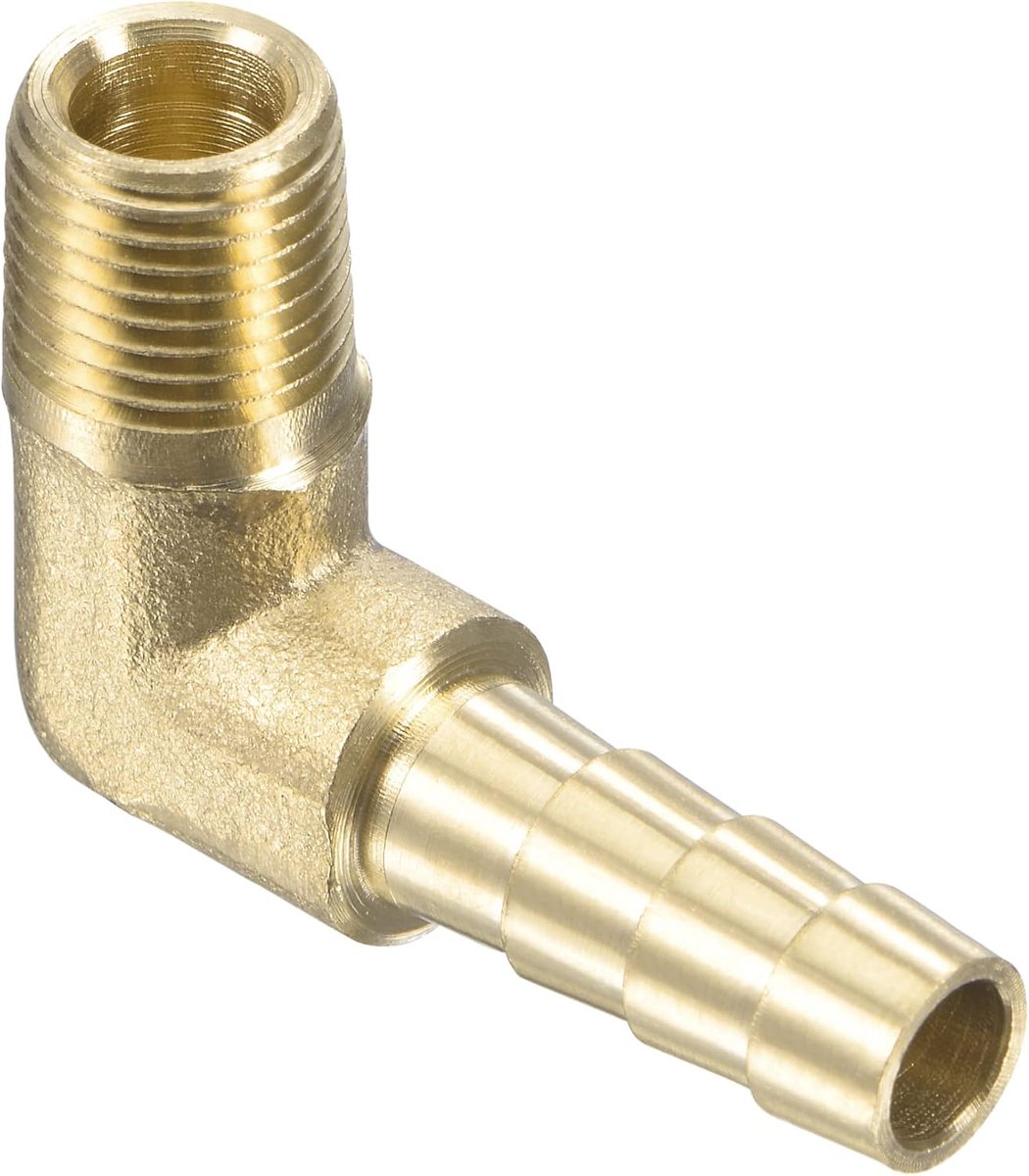 Messing slangaansluitingen, 90 graden hoek 1/4 inch, messing buisaansluiting voor gebruik watergas (1/8 NPT buitendraad)