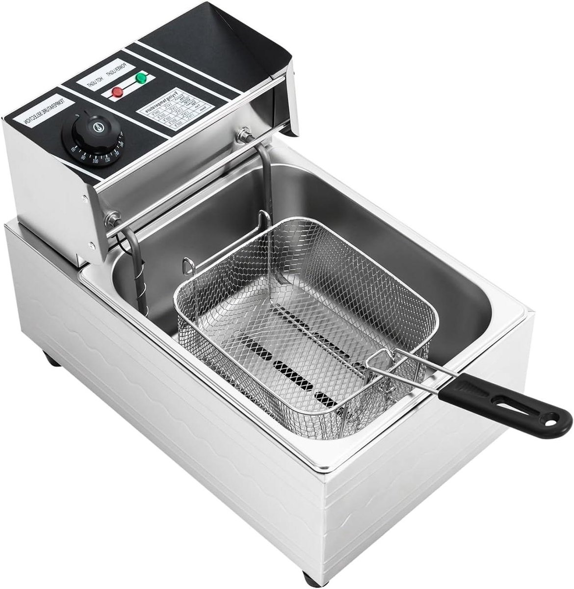 Elektrische Friteuse - Frituurpan Compact - Snelle Snacks Maken - Snelverwarming 2.5kW - 6 Liter Capaciteit - Zilver