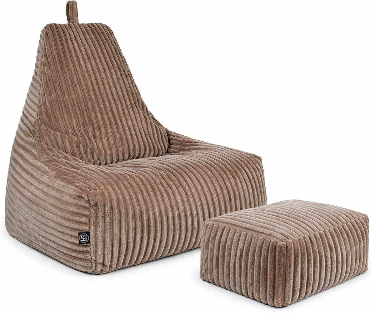 Zitzak met voetenbank - Loungestoel set - Ontspannen en relaxen - Zachte corduroy stof - XL 75x85x70 cm - Latte macchiato