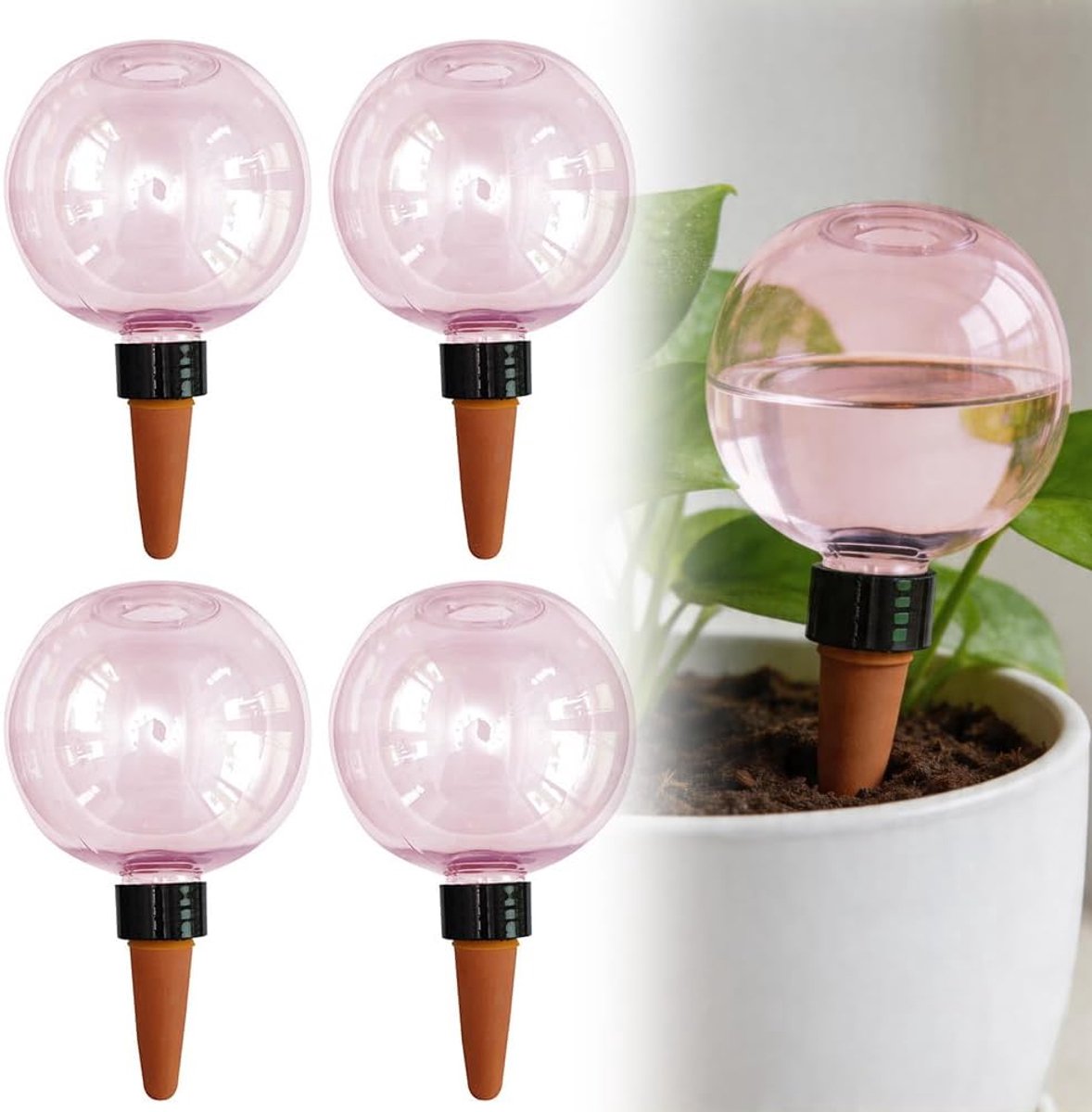 4 stuks waterballen voor planten, automatische plantenirrigatie, irrigatieballen, waterdispenser, planten voor automatische irrigatie van kamer, balkon en tuinplanten (roze)