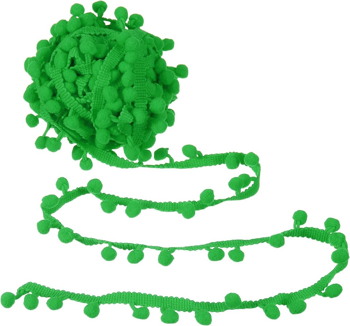 8 Iarden lint met pompons, 2,2 cm breed met groene pompons voor naaiwerk, woondecoratie, kussens, gordijnen, kleding, 10 mm