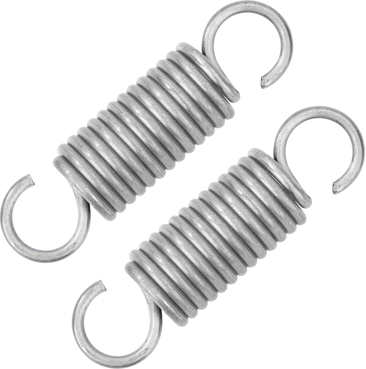 65 mm spanveren met haken, veren van roestvrij staal, draaddiameter 2,5 mm, buitendiameter 18 mm, kracht 17,9 kg, 2 stuks