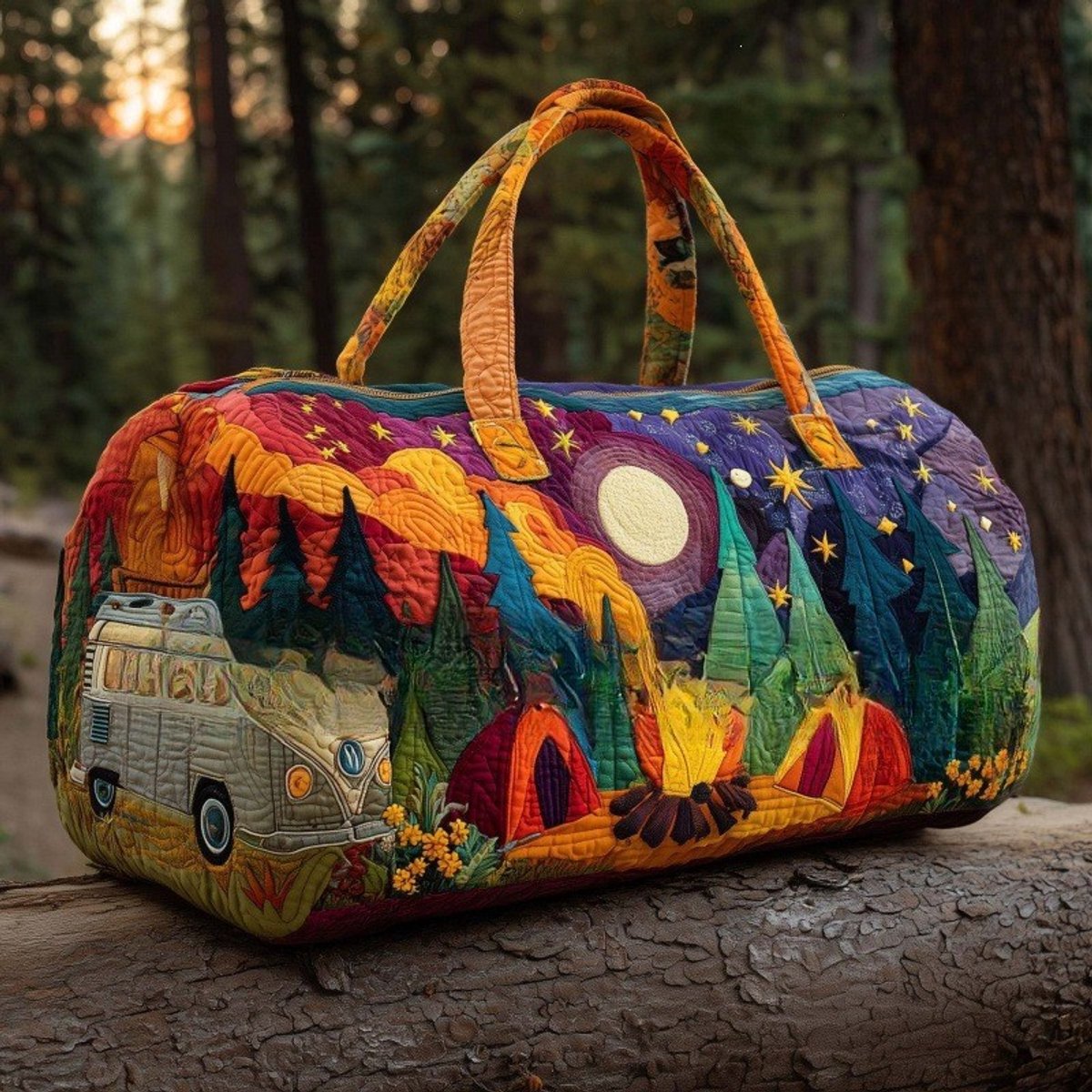 Textielen tas, retro bloemenprint in 3D-stijl, boho-stijl voor reizen en sport, meerkleurig, groot (18 x 9 x 9 inch)，117 modellen