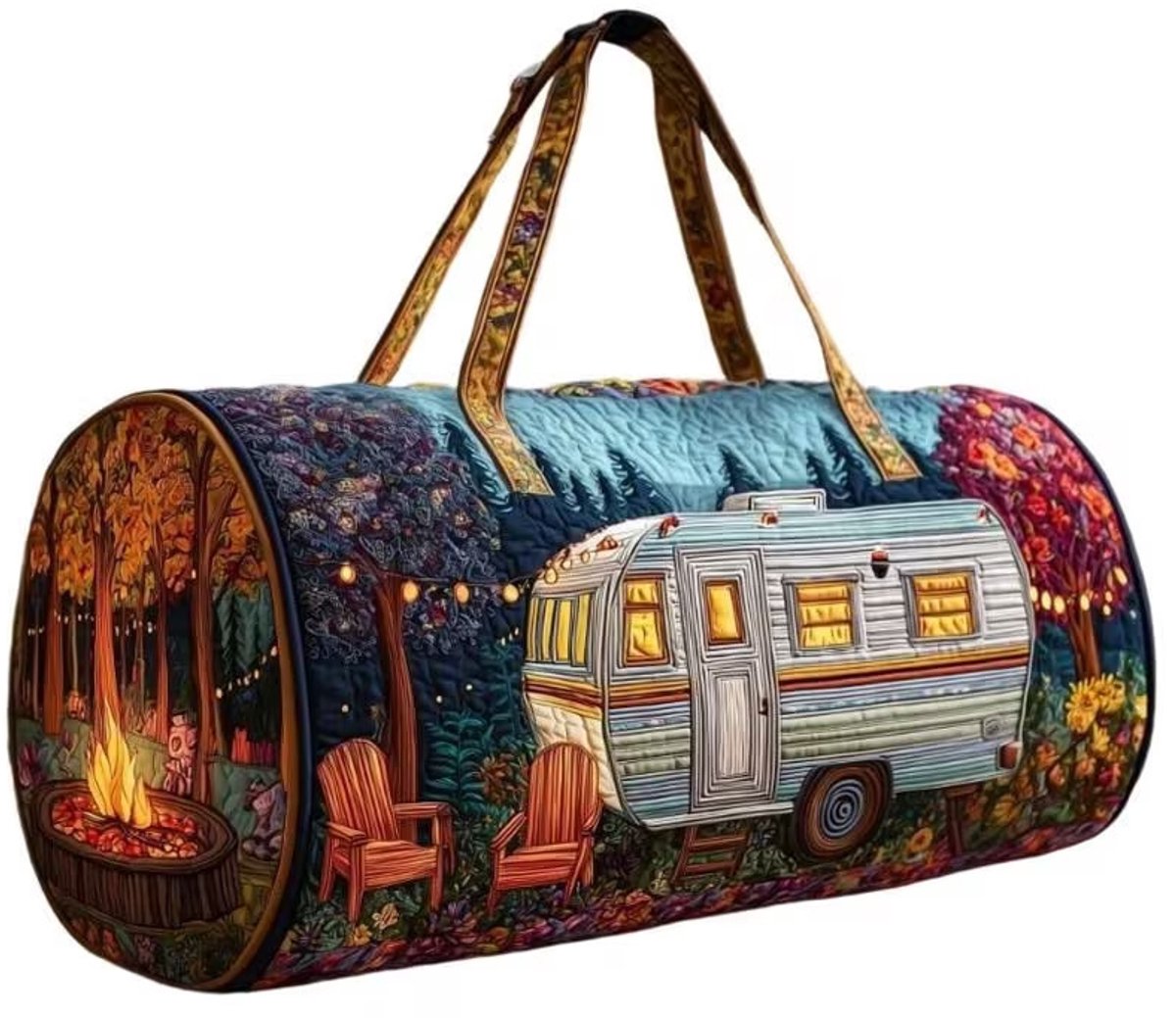Textielen tas, retro bloemenprint in 3D-stijl, boho-stijl voor reizen en sport, meerkleurig, groot (18 x 9 x 9 inch)，66 modellen