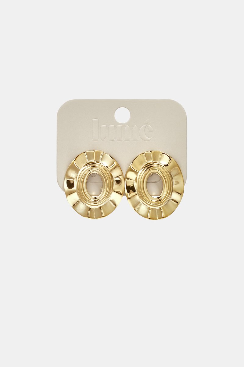 Statement Knop Oorbellen - Roestvrij Staal (RVS) - Geplooide Ronde Oorstekers met Organische Structuur - Stud Earrings - Sieraden Cadeau Vrouw