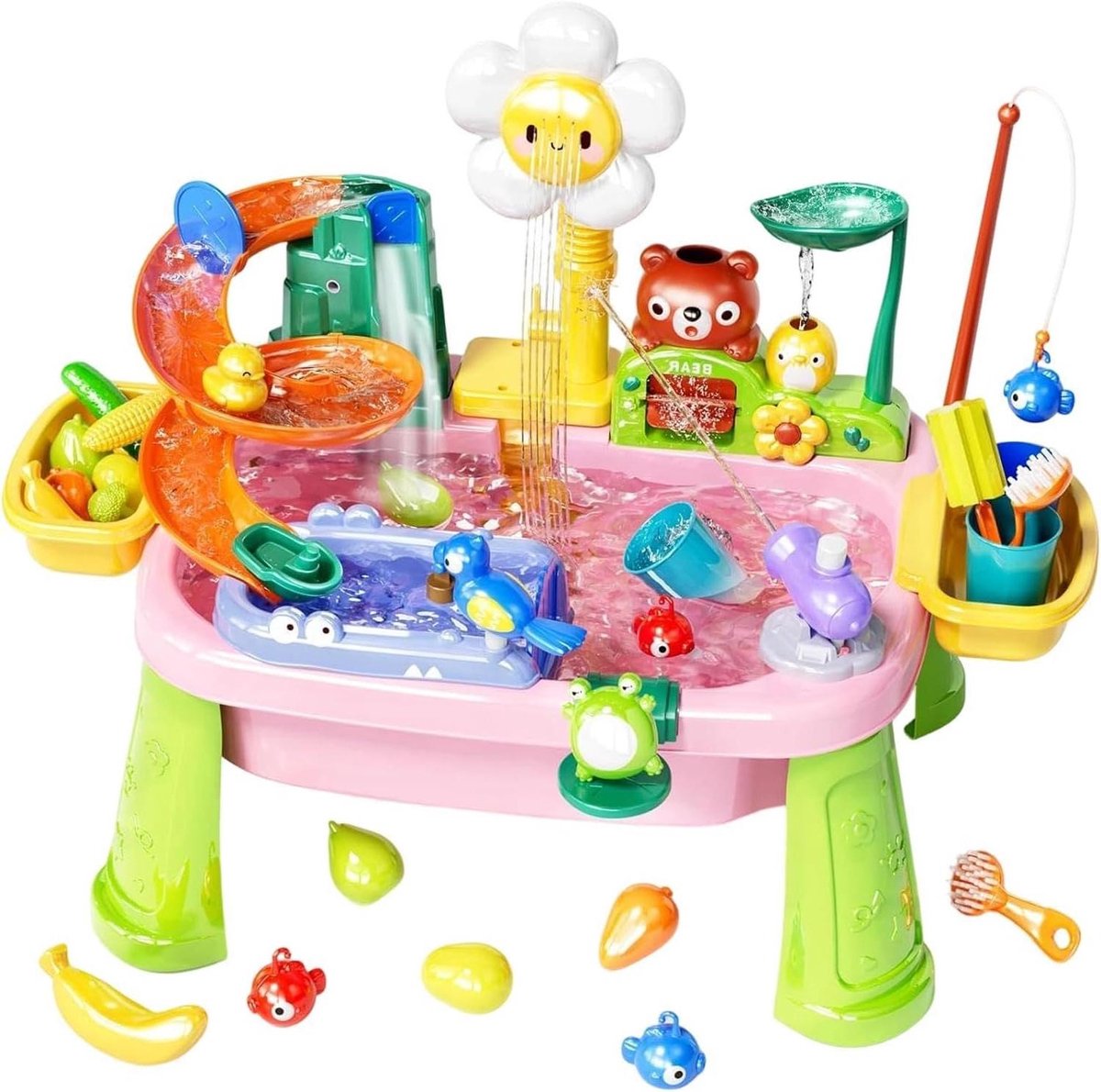 Wateractiviteitstafel - Watertafel Speelset - Zomers Spelen - Elektrische Kraan - 59 x 33 x 42 cm - Roze