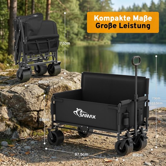 Opvouwbare Bolderkar - Transportwagen Tuinwagen - Outdoor Transport - 2-in-1 Zitbank - Tot 200 kg - Zwart van Opvouwbare Bolderkar — afbeelding 2