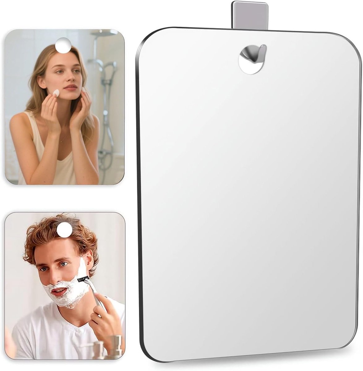 SnelShoppen - Shower Mirror for Shaving 30x20 cm - Frameless Anti-Fog Camping Mirror met 3 Hooks - Ideaal voor Reizen, Camping, Make-up en Lichaamsver