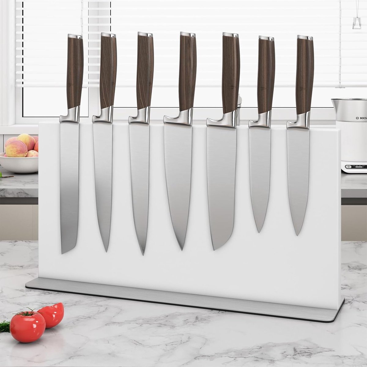 SnelShoppen - Grote Witte Magnetische Messenblok RVS Dubbelzijdige Magnetische Messenhouder, Universele Multifunctionele Displaystandaard voor Keuken,