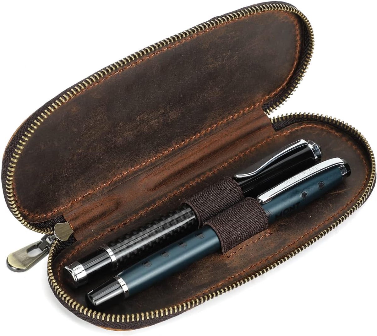 SnelShoppen - Luxe Hiram leren penhouder voor 2 pennen met verborgen magnetische sluiting, afneembare pen tray, vintage design, ideaal voor kantoor en