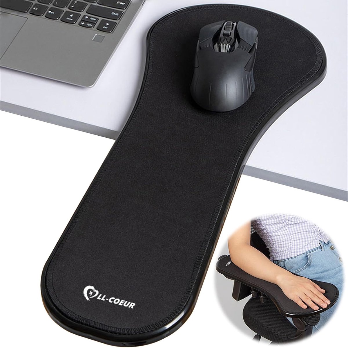 SnelShoppen - Ergonomische Armsteun PC Muismat met Verstelbare Polssteun - Premium Kwaliteit - Zwart - Ideaal voor Thuis en Kantoor