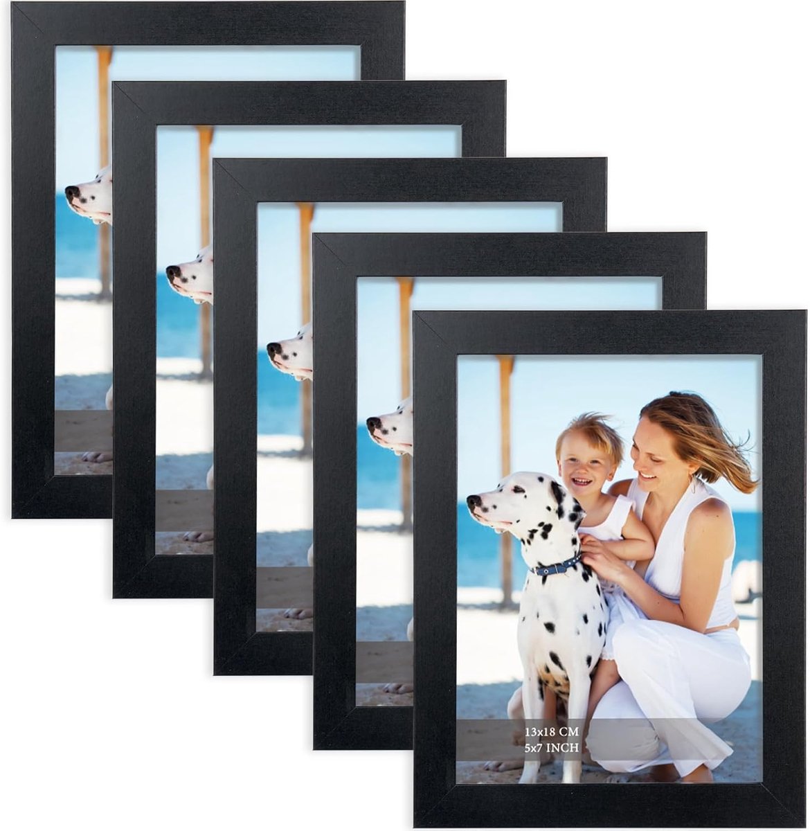 SnelShoppen - Picture Frames 13x18 cm Zwart, MDF Houten Fotolijsten, 5-Pack Met Helder Acrylglas, Moderne Fotolijsten Voor Foto's/Kunstwerken, Ideaal