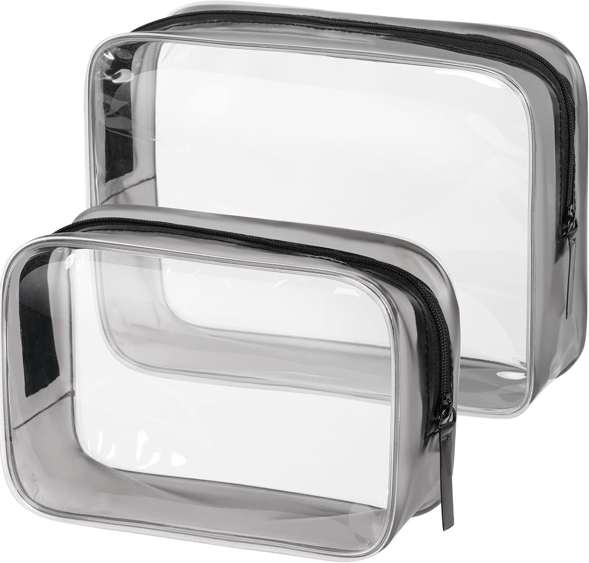 SnelShoppen - Transparante Toilettas Set van 2 - PVC Waterdichte Reis Make-up Tassen - Handbagage Goedgekeurd - Ideaal voor Vrouwen, Mannen en Kindere