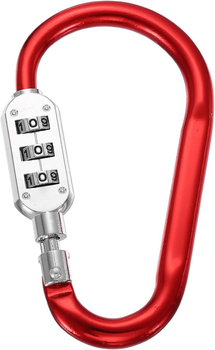 SnelShoppen - 4.3 Inch Combinatieslot, 3-cijferige Lockable Clip D Ring voor Koffer, Reisbagage, Rugzak, Helm, Rood - Hoogwaardige Aluminium Legering