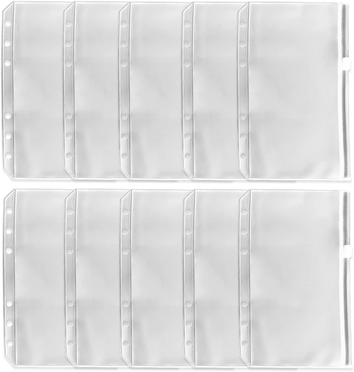 SnelShoppen - 10 Stuks A6 Folder Pockets met Rits, 6-Gats, Waterdichte PVC Tassen voor 6-Rings Notitieboek, Transparante Budget Enveloppen, Perfect vo