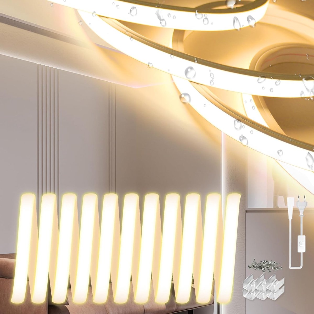 SnelShoppen - Neon LED Strip 10m - Waterdicht Silicone IP65 - Warm Wit 3000K - Flexibele Buitenverlichting - 220V Kerstverlichting voor Tuin, Camping,