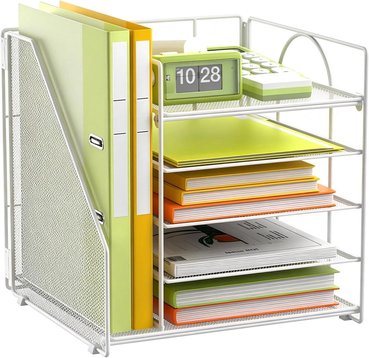 SnelShoppen - Bureau-organizer 5-traps brievenbak met akthouder, verstelbare witte kantooropberger voor documenten, tijdschriften en kantoormateriaal