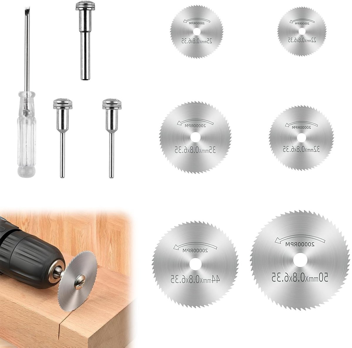 Set van 6 Cirkelzaagbladen voor Multitools, Hoogwaardige HSS Zaagbladen met Schroevendraaier, Geschikt voor Hout, Plastic en Metaal, Compatibel met Diverse Merken