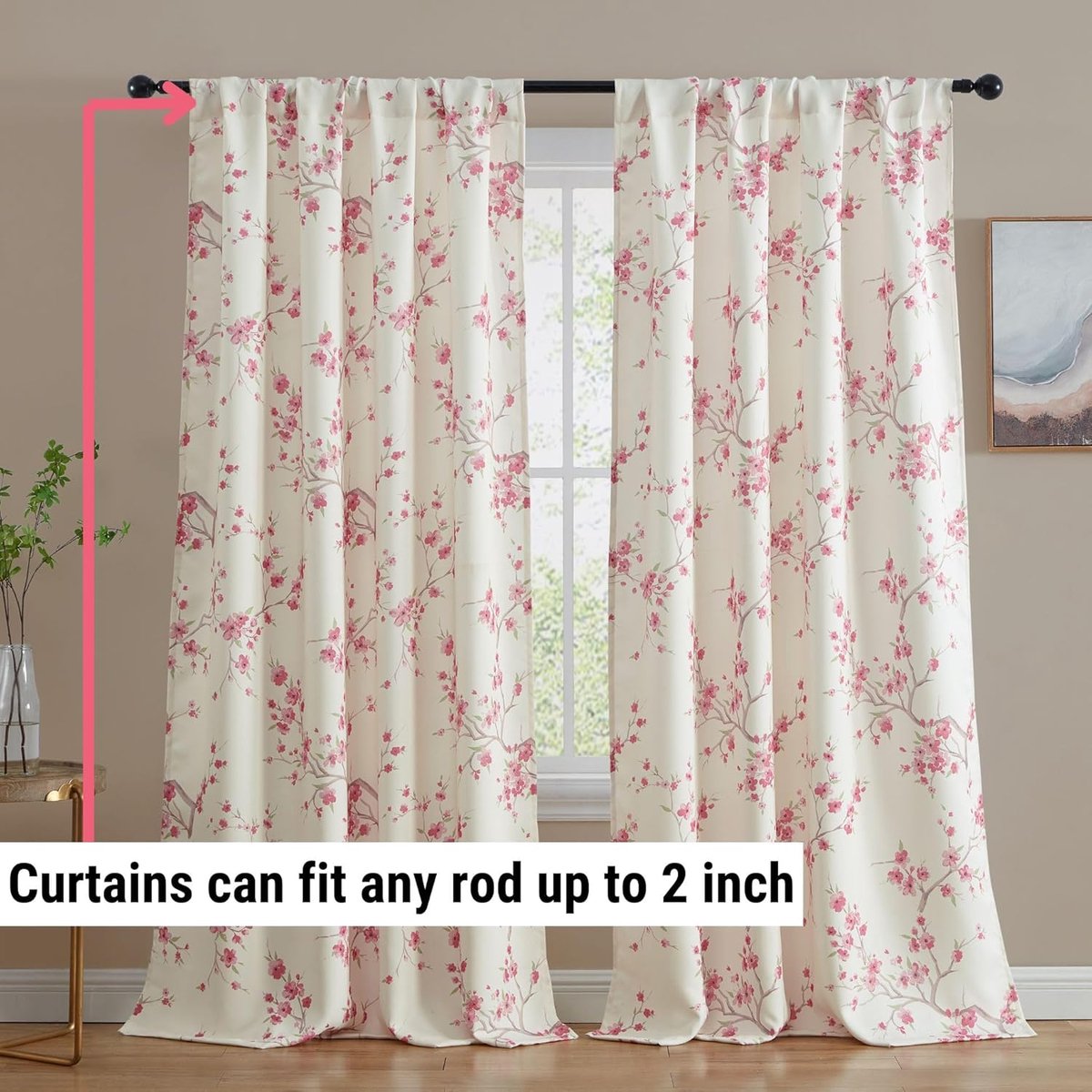 Gordijnen - Gordijnen met jasmijnmotief - Roze bloemengordijnen - Geschikt voor woonkamer en slaapkamer - 132 cm x 213 cm - 2 stuks