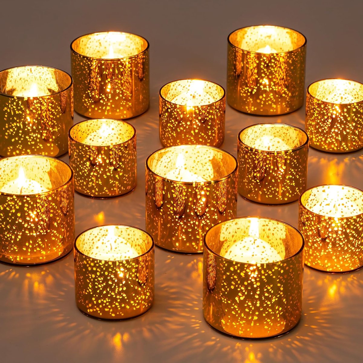 SnelShoppen - Tealight Candle Holders Set van 12 - Gouden Mercury Glass Votive Kaarsenhouders - 4cm & 5cm - Voor Feesten, Bruiloften, Decoratie