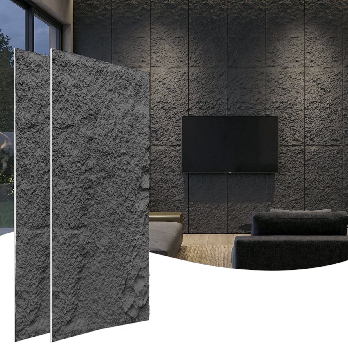Froadp 4 stuks Plaatwerk met rotslook, 120 x 62 cm, 3 cm dik wandpanelen, PU-wandbekleding Lichtgrijs