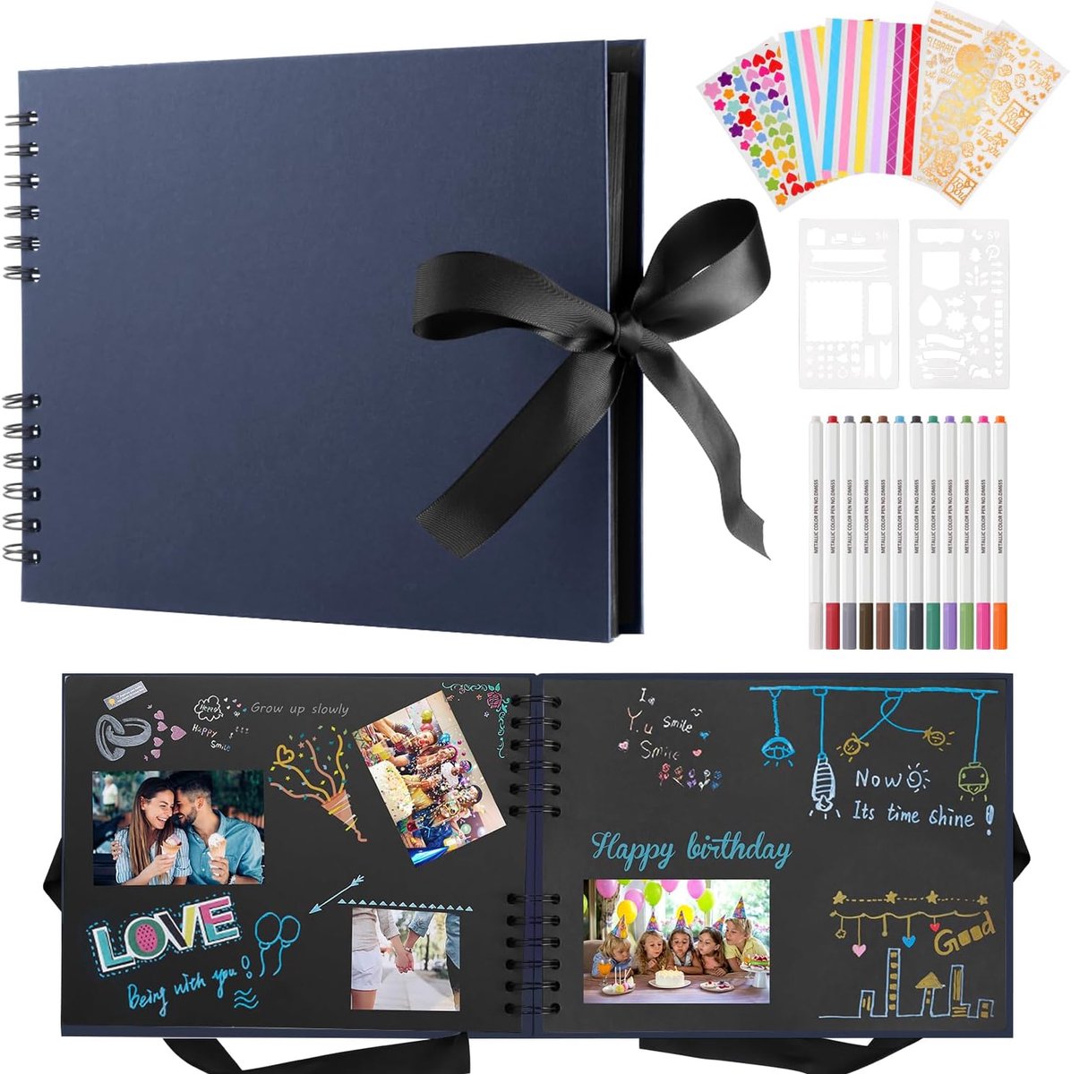 SnelShoppen - Scrapbook Foto Album met 80 Bladzijden, Hard Cover en 12 Metallic Stiften - Perfect voor Persoonlijke Herinneringen en DIY Projecten - B