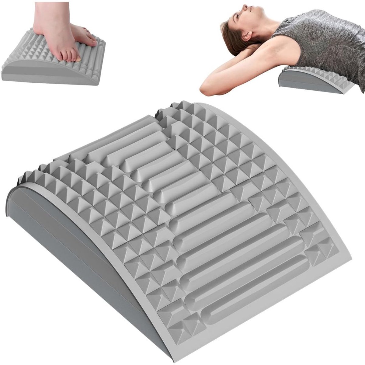 KIRA® Backstretcher - Nek- En Rugkraker - Lendenkussen - Grijs - 25cm x 9cm x 30cm