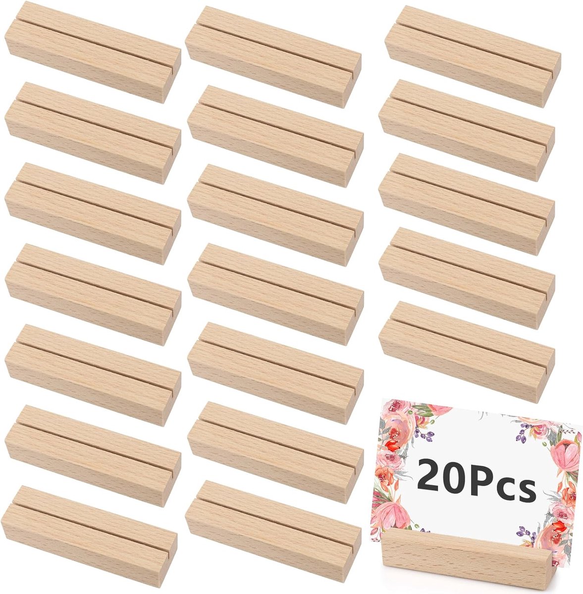 SnelShoppen - 20x Houten Kaart Houder - Memo Stand Rectangular - Houten Kaartstandaard voor Feest, Bruiloft, Verjaardag, Babyshower, Decoratie