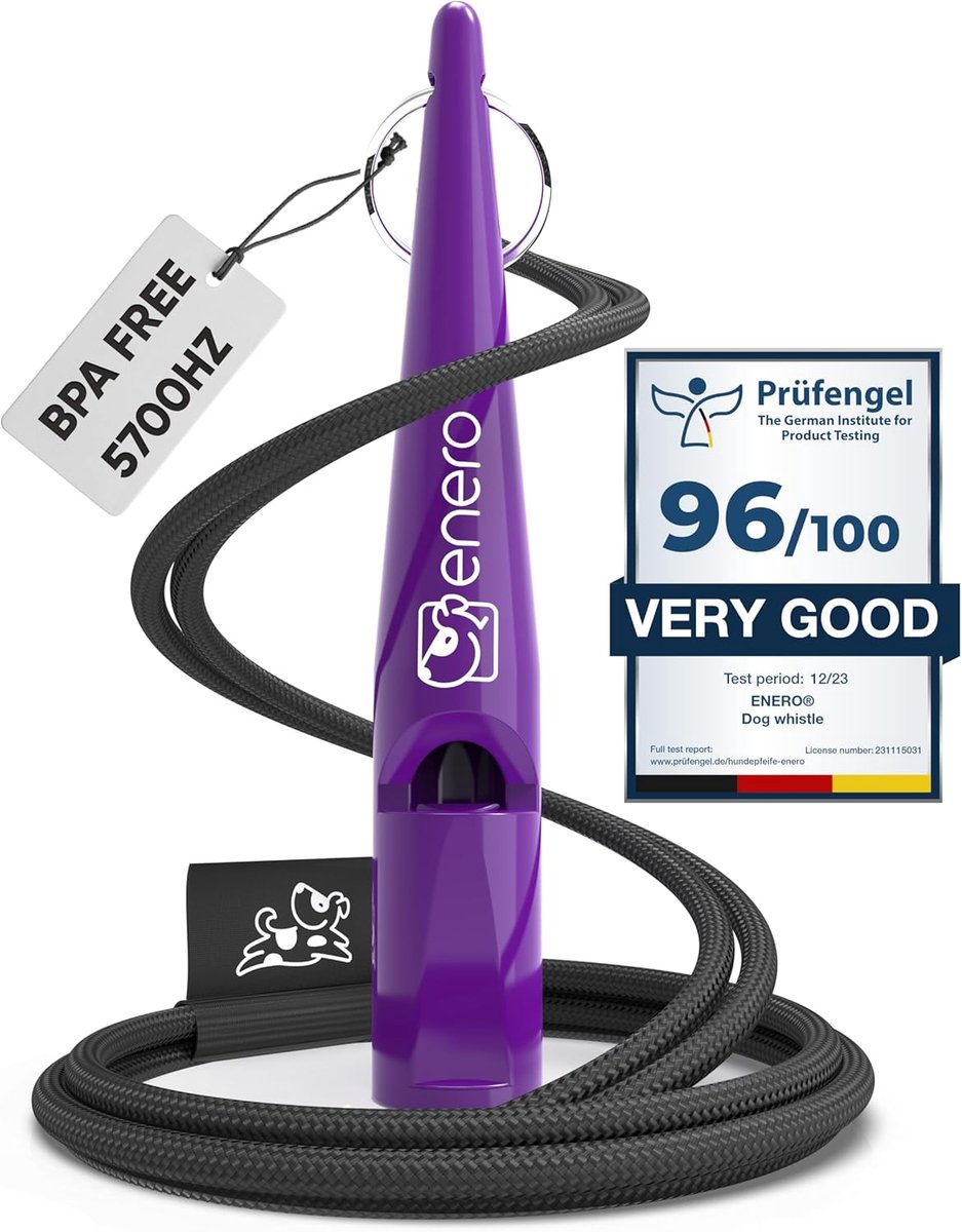 SnelShoppen - Hondenfluit Paars met Praktische Halsband - Ideale Hondenaccessoire voor Training - Standaard Frequentie tot 98.2 dB - Geschikt voor All