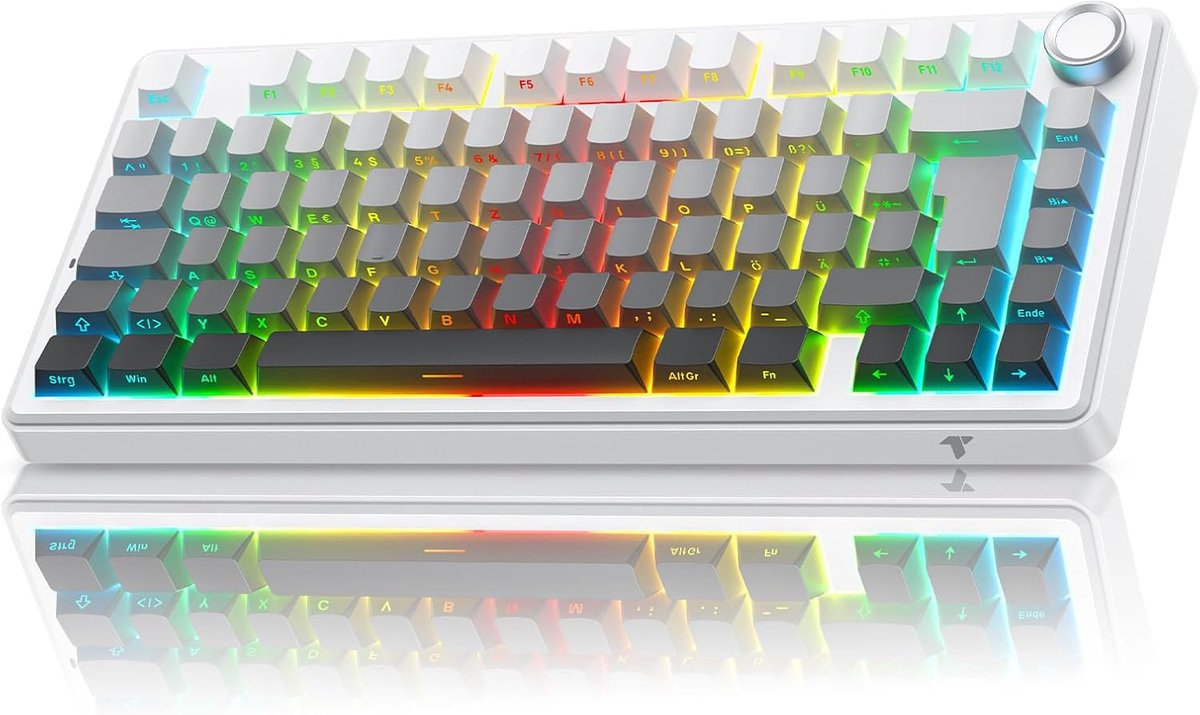 SnelShoppen - Gaming Toetsenbord Mechanisch ISO Layout | 75% Hot-Swap Gasket Mount Draadloos Rood As, PBT, RGB, QWERTZ - Perfect voor Gamersetup