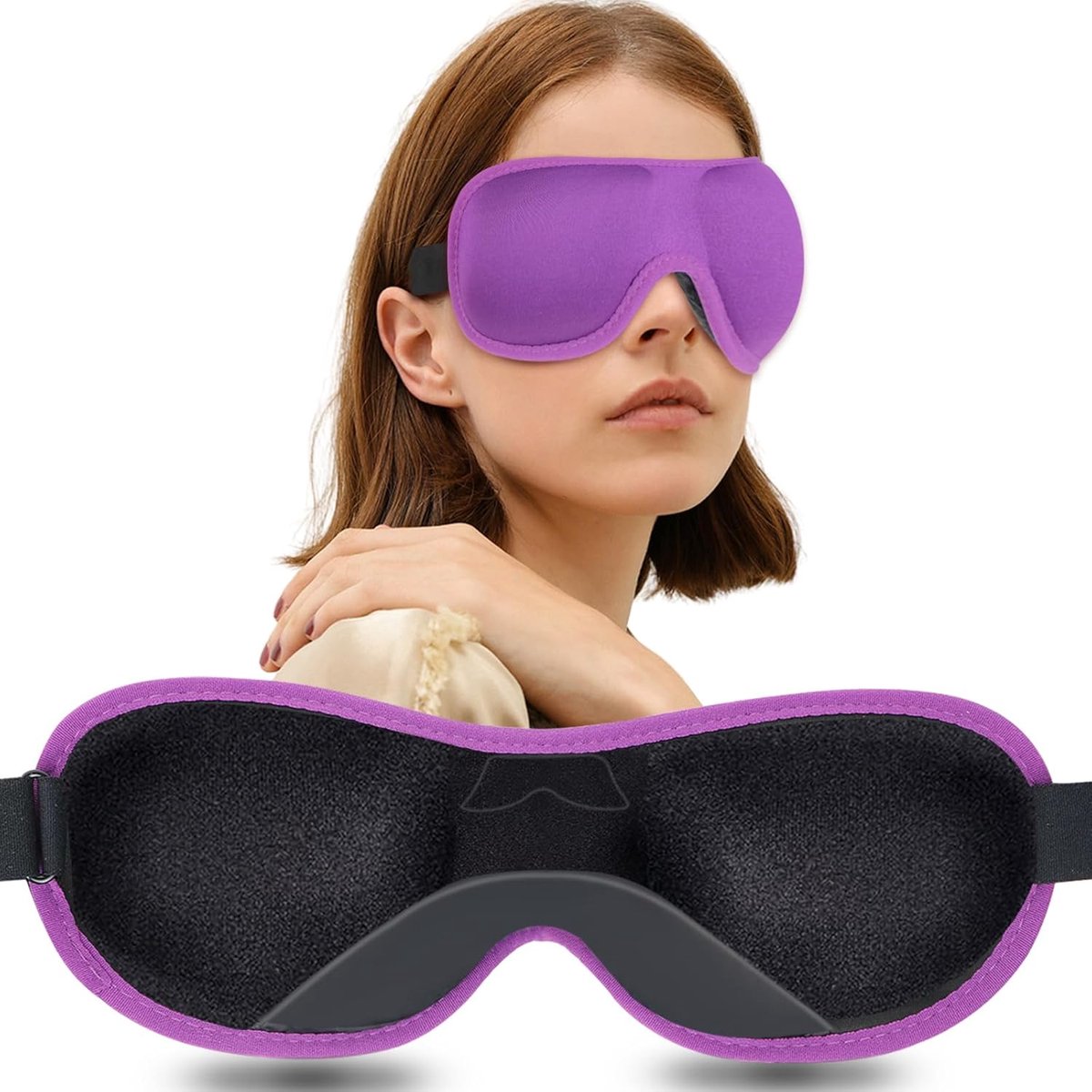 Thijox - 3D Slaapmasker voor Dames en Heren, Verstelbare Riem, Zacht en Comfortabel, Ideaal voor Wimperverlengingen, Paars, Perfect voor Thuis, Vliegt