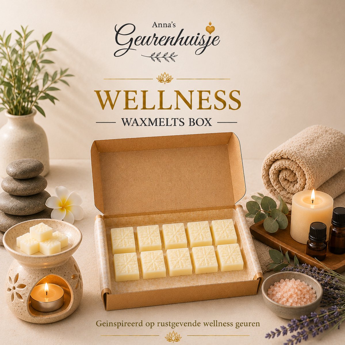 Anna's Geurenhuisje - Wellness Waxmelts Box - Spa Moment - Dierproefvrij - 10 geuren - Handmade - Rustgevend - Cadeau pakket